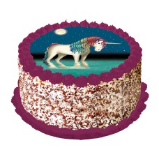 INO105d Unicorn sub clar de luna imagine rotunda comestibila din vafa D14,5cm